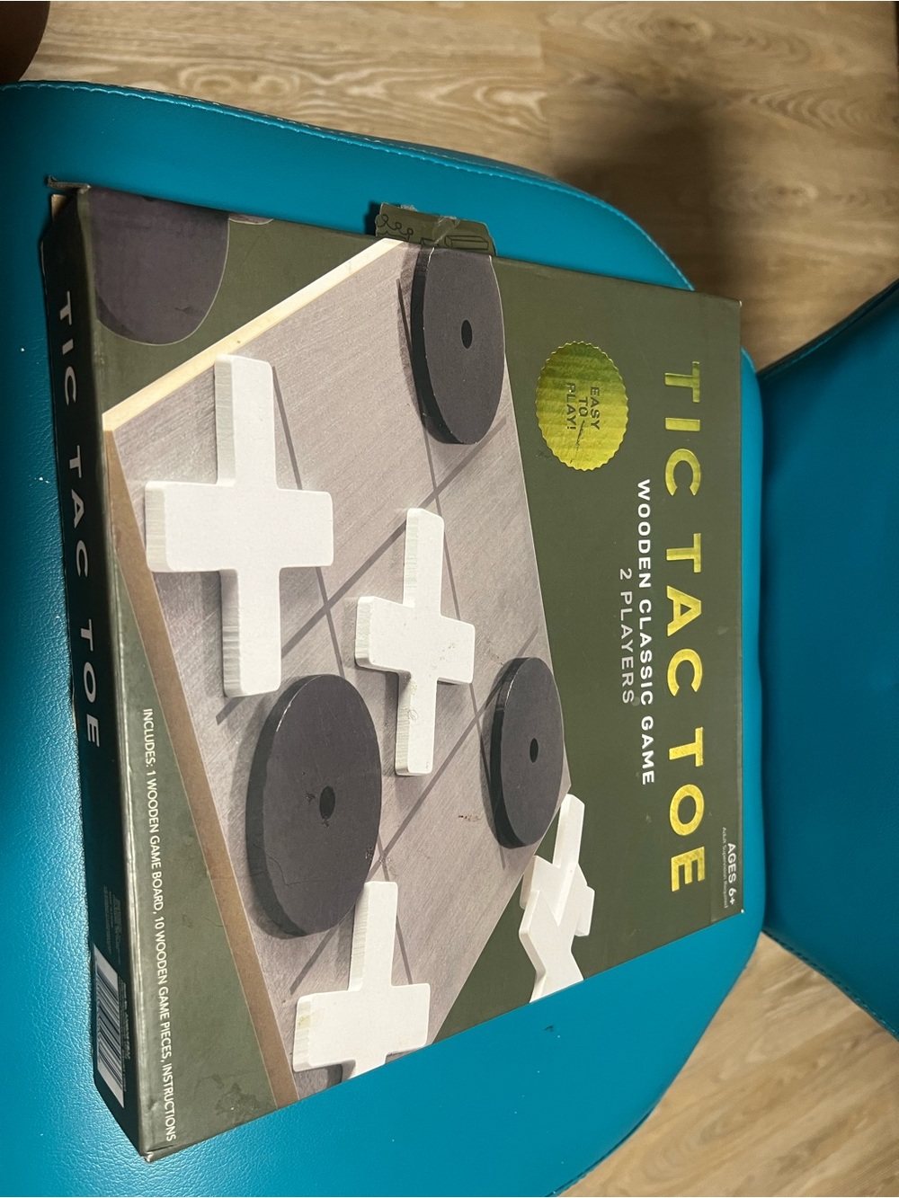 Tic Tac Toe Wooden Classic Game - White & Black Pieces